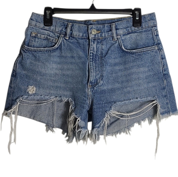 ALL SAINTS Remi Cut Off Frayed Distressed Light/Med Wash Denim Shorts Size 28 - Picture 1 of 15